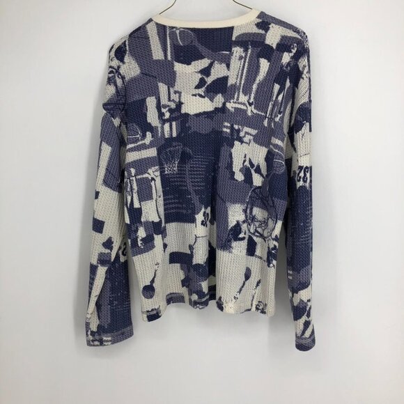 Urban Outfitters Out From Under  Blue & White Lace-Up Knit Henley Top size S - Picture 4 of 13